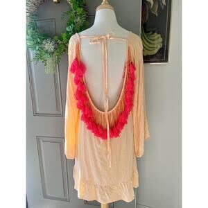 Sundress tunic Indiana beach coverup tassel detail peach coral hot pink